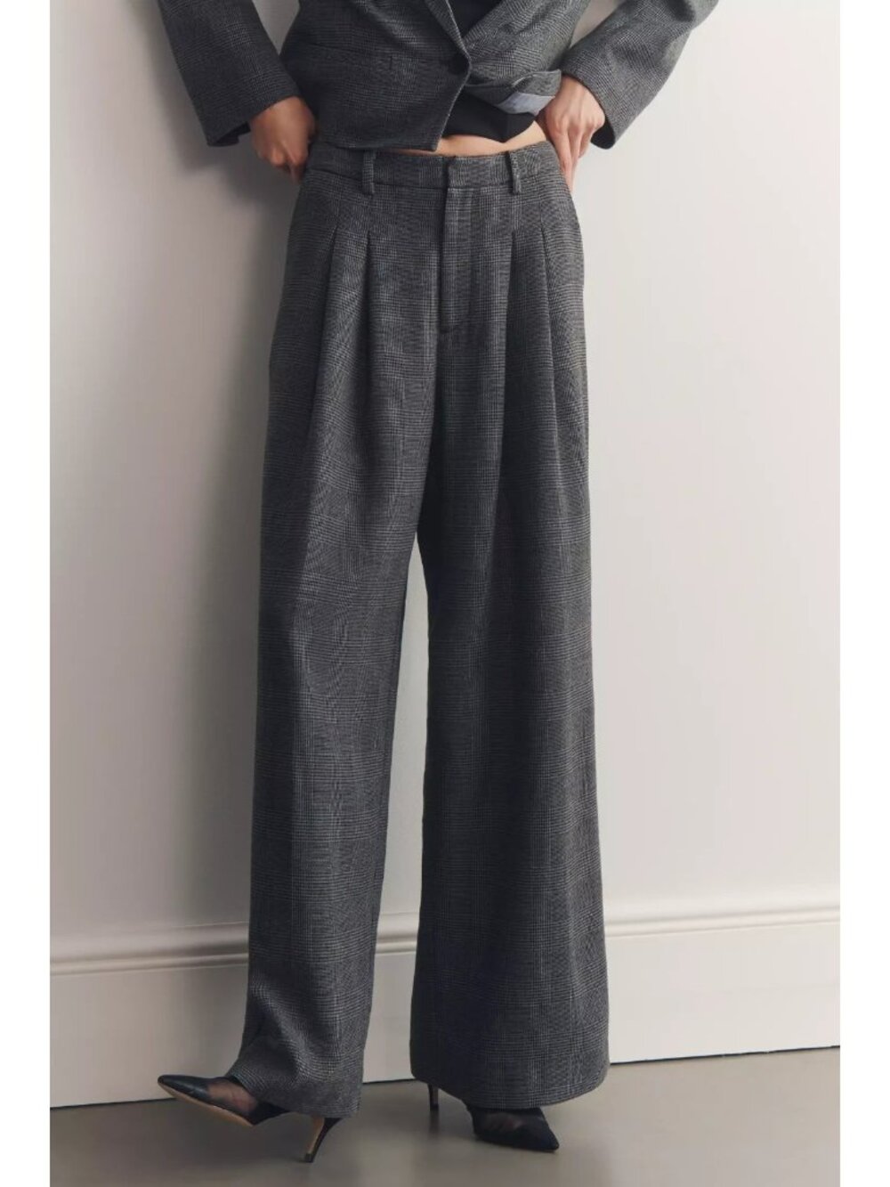 The Avery Houndstooth Pleated Wide-Leg Trousers by Maeve L